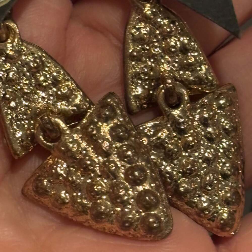 Gold-Tone Geometric Double Triangle Drop Earrings with Pavé Crystals - Picture 6 of 12